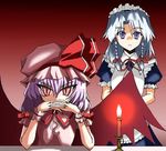  artist_request gendou_pose hands_clasped izayoi_sakuya lowres multiple_girls neon_genesis_evangelion own_hands_together parody remilia_scarlet ribbon touhou wings 