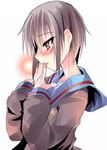  bangs blue_sailor_collar cardigan kita_high_school_uniform nagato_yuki sailor_collar school_uniform serafuku shiranagi short_hair solo suzumiya_haruhi_no_yuuutsu upper_body 