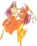  artist_request belly_chain bikini_top circlet crystal_ball dancer dark_skin dragon_quest dragon_quest_iv dress earrings fan folding_fan hat jewelry long_hair manya minea multiple_girls pelvic_curtain purple_eyes purple_hair sandals yellow_dress 