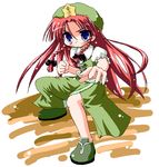  blue_eyes fighting_stance hong_meiling kekyo red_hair solo touhou 