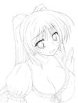  aoi_manabu breast_press breasts cleavage greyscale kousaka_tamaki large_breasts monochrome nightgown solo sweat to_heart_2 upper_body 