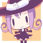  :3 blair blush_stickers border chibi hands_on_hips hat mirai_(sugar) oekaki orange_background outside_border purple_hair solo soul_eater thighhighs v-shaped_eyebrows white_border witch_hat zettai_ryouiki 