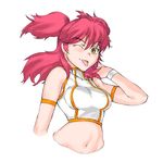  :p ;p blush freckles fura gundam gundam_00 midriff nena_trinity one_eye_closed red_hair solo tongue tongue_out yellow_eyes 