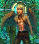  blue_eyes bodypaint leaf lowres male_focus munashichi original solo white_hair wings 