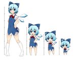  :p ahoge bad_id bad_pixiv_id blue_eyes blue_hair bow chibi child cirno dress hair_bow hands_on_hips height_chart kinakomoti kneehighs lineup open_mouth short_hair smile socks solo tongue tongue_out touhou white_background white_legwear wings 