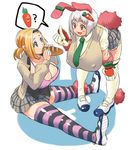  2girls animal_ears artist_request blonde_hair blue_eyes breasts bunny_ears cardigan curvy erect_nipples female gigantic_breasts hanging_breasts hips huge_breasts muchigaku multiple_girls musyasabu necktie pink_eyes pleated_skirt plump school_uniform skirt tie white_hair wide_hips 