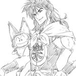  cat dragon_ball dragon_ball_(classic) greyscale isedaichi_ken long_hair male_focus monochrome puar scarf sketch yamcha 
