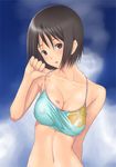  bikini black_eyes black_hair breasts cleavage looking_at_viewer medium_breasts muffin_(sirumeria) navel original solo swimsuit upper_body 