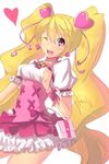 ;d bad_id bad_pixiv_id blonde_hair bow choker corset cure_peach dress eyelashes fresh_precure! hair_ornament heart heart_hair_ornament long_hair magical_girl magister_(medical_whiskey) momozono_love one_eye_closed open_mouth pink_bow pink_choker pink_eyes precure smile solo twintails very_long_hair white_background wrist_cuffs 