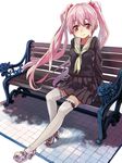  bad_id bad_pixiv_id bench hatsune_miku high_heels long_hair looking_at_viewer pink_eyes pink_hair sakura_miku school_uniform serafuku shoes sitting skirt smile solo thighhighs twintails umeboshitora very_long_hair vocaloid white_legwear zettai_ryouiki 