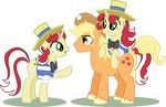  applejack_(mlp) arcane-angel cowboy_hat crossgender cutie_mark equine female feral flam_(mlp) flim_(mlp) flirting friendship_is_magic hair hat horn horse male mammal my_little_pony plain_background pony red_hair the_whats_there_name_bros transparent_background unicorn 