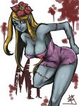  blonde_hair blue_eyes breasts cleavage flower monster_girl original pointy_ears scar stitches stitchesflower zaebos zombie 