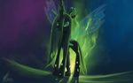  abstract_background changeling equine fangs female feral friendship_is_magic green green_eyes hair horn horse long_hair my_little_pony pony queen_chrysalis_(mlp) raikoh-illust raikoh14 solo wings 