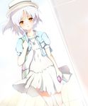  angel_beats! bag bluetheater casual cellphone hat looking_at_viewer phone solo spoilers tenshi_(angel_beats!) white_hair wind yellow_eyes 