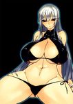  bikini biyondo black_background blush breasts cleavage huge_breasts long_hair red_eyes selvaria_bles senjou_no_valkyria silver_hair simple_background solo swimsuit white_hair 