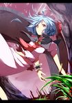  absurdres bangle blue_hair bracelet cape falling highres jewelry letterboxed minagokoro no_hat no_headwear red_eyes remilia_scarlet solo touhou tree wrist_cuffs 