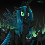  changeling equine female feral friendship_is_magic green_eyes group hair horn horse long_hair looking_at_viewer mammal my_little_pony queen_chrysalis_(mlp) skykain wings 