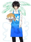  apron black_hair cat chappa_(kaetodo) glasses green_eyes hand_in_pocket male_focus solo tray tsuritama usami_natsuki 