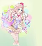  atelier_(series) atelier_meruru bare_legs blue_eyes bow cape crown half_updo long_hair merurulince_rede_arls multicolored multicolored_cape multicolored_clothes pink_hair red_bow ribbon smile solo tadokoro_teppei white_bloomers 