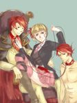  2boys aokiri_(dolce) bad_id bad_pixiv_id beatrice blonde_hair collar dual_persona highres leash multiple_boys necktie pink_neckwear red_hair sketch smile spoilers umineko_no_naku_koro_ni ushiromiya_battler 