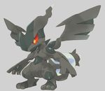  bad_pixiv_id gen_5_pokemon grey_background mousou_youjo no_humans pokemon pokemon_(creature) red_eyes simple_background solo wings zekrom 