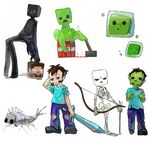  bow_(weapon) enderman hakkyotyui herobrine looking_at_viewer minecraft silverfish_(minecraft) simple_background skeleton_(minecraft) slime_(minecraft) steve? sword tnt weapon white_background zombie_(minecraft) 