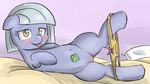  2012 bed blinkie_pie_(mlp) blush condom equine female feral friendship_is_magic grey_hair hair horse inviting looking_at_viewer mammal my_little_pony navel panties pillow pony pussy sirachanotsauce solo tongue tongue_out underwear 
