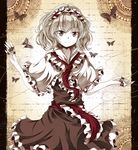  alice_margatroid bad_id bad_pixiv_id bug butterfly capelet dress hairband highres insect jewelry monochrome pillarboxed puppet_rings puppet_strings ring sash smile solo tamago_gohan touhou 