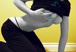  blue_nipples bodypaint breast_grab breasts clothing cosplay female grey homestuck kneeling real shirt shirt_lift solo terezi_pyrope thong unknown_artist 