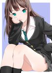  bad_id bad_pixiv_id brown_hair cardigan green_eyes hand_to_own_mouth idolmaster idolmaster_cinderella_girls jewelry necklace necktie pleated_skirt school_uniform shibuya_rin sitting skirt sleeves_past_wrists solo yamada_ranga 