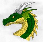  dragon ear_flaps eye fangs feral green green_scales horn istel(artist) istelthedragon nostril portrait practice scalie scath-the-worm(artist) scatha-the-worm shading smile solo spines teeth yellow_eyes 