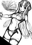  blush breasts cameltoe crescent crescent_hair_ornament greyscale hair_ornament jema long_hair looking_at_viewer medium_breasts monochrome panties patchouli_knowledge sketch solo thighhighs touhou underwear very_long_hair 