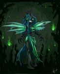  anthro anthrofied atryl blue_hair breasts cave changeling clothing female friendship_is_magic green_eyes hair horn long_hair looking_at_viewer my_little_pony queen_chrysalis_(mlp) solo wings 