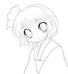  absurdres chibi greyscale hair_ribbon highres japanese_clothes kimono konpaku_youmu looking_at_viewer monochrome obi ribbon sash solid_black_thumbnail solo touhou transparent_background upper_body yukata yume_shokunin 