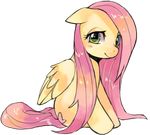  alpha_channel blush cute cutie_mark equine female feral fluttershy_(mlp) friendship_is_magic fur green_eyes hair horse long_hair looking_at_viewer mammal my_little_pony pegasus pink_hair plain_background pony sitting smile solo suikuzu suirobo transparent_background wet_hair wings yellow_fur 