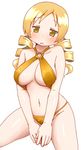  bikini blonde_hair blush breasts drill_hair homura_shinji large_breasts mahou_shoujo_madoka_magica navel o-ring o-ring_top solo swimsuit tomoe_mami twin_drills twintails yellow_eyes 