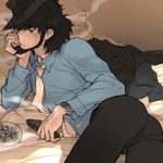  bad_id bad_pixiv_id beard black_eyes black_hair cigarette facial_hair hat jigen_daisuke lupin_iii male_focus necktie solo toujou_sakana 