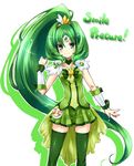  bad_id bad_pixiv_id bow bowtie brooch choker copyright_name cure_march green green_choker green_eyes green_hair green_legwear green_neckwear green_skirt jewelry long_hair magical_girl midorikawa_nao paopao ponytail precure skirt smile smile_precure! solo thighhighs tri_tails very_long_hair white_background 