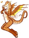  breasts dragon feline female hybrid plain_background shysiren solo stripes tiger wings 