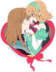 1boy 1girl bare_shoulders breasts brown_hair choker flower gift glasses gloves green_eyes hairband hetero jade_curtiss long_hair natalia_luzu_kimlasca_lanvaldear open_mouth present red_eyes rose short_hair smile tales_of_(series) tales_of_the_abyss 
