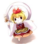  blonde_hair blush chibi food highres solid_circle_eyes solo toramaru_shou touhou yume_shokunin 