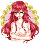  areolae black_butler breasts genderswap glasses green_eyes grell_sutcliff kuroshitsuji long_hair nipples red_hair smile solo topless 