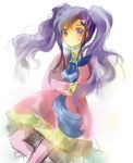  1girl creature dress long_hair meredy purple_eyes purple_hair quickie tail tales_of_(series) tales_of_eternia twintails yellow_eyes 