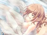  1girl :d ^_^ ahoge bath breast_grab closed_eyes game_cg grabbing hetero hinata_terrace marui_(koedame) mixed_bathing nude open_mouth partially_submerged smile water yaotome_mai 