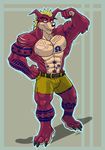  anthro bandicoot belt biceps big_muscles body_markings butch_bandicoot claws clothing crash_bandicoot_(series) flexing fur gay grin heterochromia looking_at_viewer male mammal markings marsupial muscles mutant_serpentina nipples paws pecs pose scar shorts smirk solo standing tattoo toe_claws topless tribal video_games 