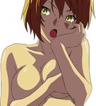  absurdres blonde_hair breasts breasts_covered cleavage covering covering_breasts green_eyes highres large_breasts naked nude nude_cover sankarea saouji_ranko topless vector_trace 