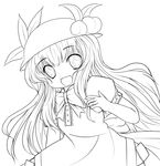  absurdres greyscale highres hinanawi_tenshi lineart long_hair looking_at_viewer monochrome open_mouth smile solo touhou transparent_background yume_shokunin 