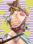  areolae breasts brown_eyes brown_hair erect_nipples female gun handgun hat huge_breasts huge_nipples kancho_hatto large_areolae long_hair nipples pistol puffy_nipples tendo_rushuna tendou_rushuna underwear wakatsuki_(kancho_hatto) 