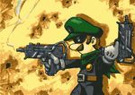  brown_hair domino_mask dual_persona dual_wielding facial_hair gloves gun hat highres luigi male male_focus mask mr._l mr_l mustache nintendo paper_mario pixiv_manga_sample resized sub-machine_gun super_mario_bros. super_paper_mario weapon 