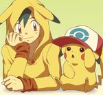  1boy baseball_cap boy child cosplay costume_switch eared_hoodie hat male male_focus pikachu pikachu_(cosplay) pokemon pokemon_(anime) satoshi_(cosplay) satoshi_(pokemon) satoshi_(pokemon)_(cosplay) solo 